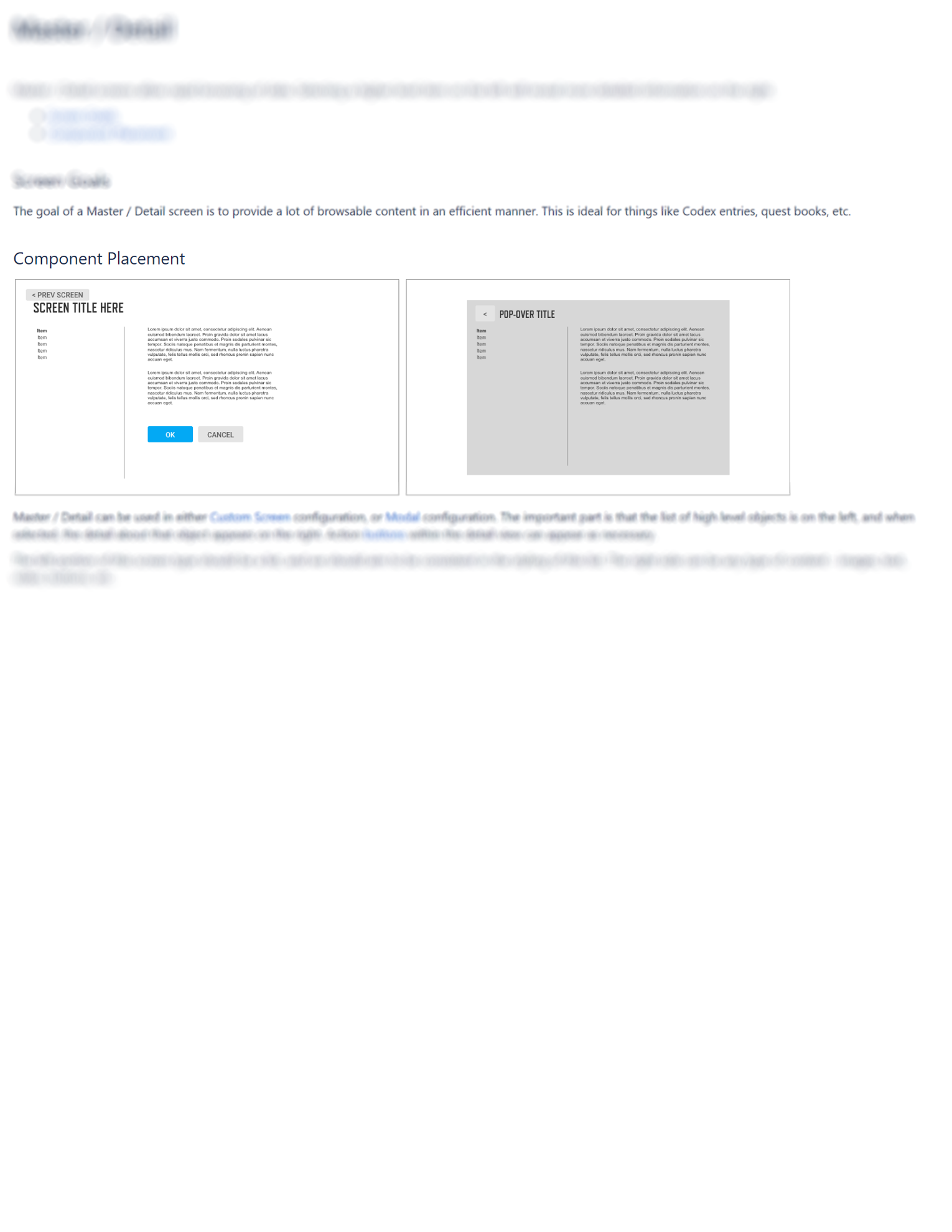 Design pattern library rules for master/detail views