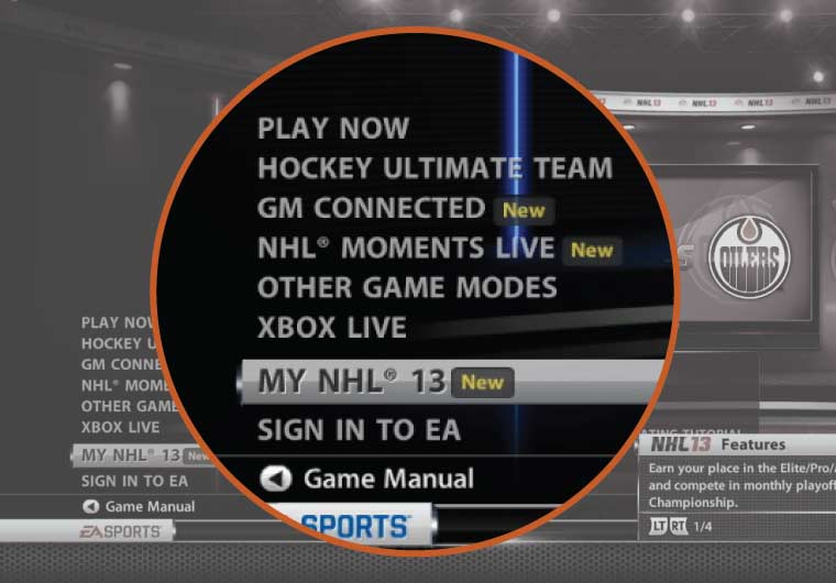 NHL 13 Menu